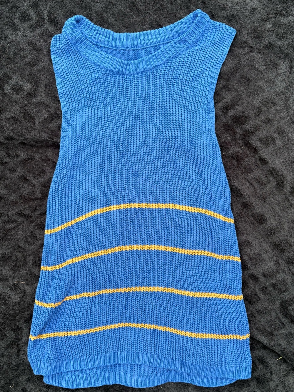 Women’s Blue Knit Shirt with Yellow Stripe Detail